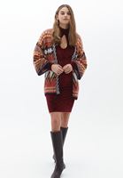 Bayan Bordo Cut-Out Detaylı Kadife Elbise