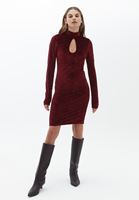Bayan Bordo Cut-Out Detaylı Kadife Elbise