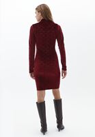 Bayan Bordo Cut-Out Detaylı Kadife Elbise