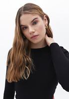 Bayan Siyah Bisiklet Yaka Triko Kazak