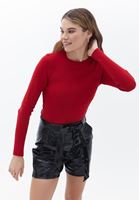 Bayan Kırmızı Bisiklet Yaka Triko Kazak