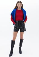 Bayan Kırmızı Bisiklet Yaka Triko Kazak