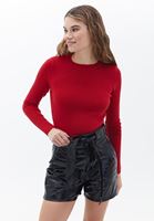 Bayan Kırmızı Bisiklet Yaka Triko Kazak