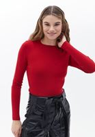 Bayan Kırmızı Bisiklet Yaka Triko Kazak