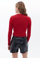 Bayan Kırmızı Bisiklet Yaka Triko Kazak