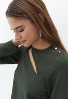 Bayan Yeşil Cut-Out Detaylı Büzgülü Bluz