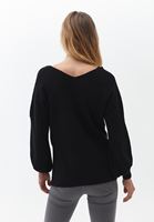 Bayan Siyah Balon Kollu Triko Kazak