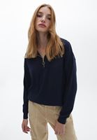 Bayan Lacivert Fermuarlı Triko Kazak