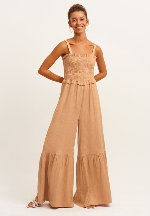 Kahverengi Gipeli Wide-Leg Tulum