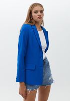 Bayan Mavi Düğmeli Blazer Ceket