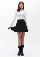 Bayan Siyah Pile Detaylı Mini Etek