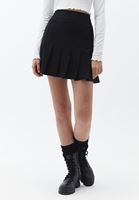 Bayan Siyah Pile Detaylı Mini Etek