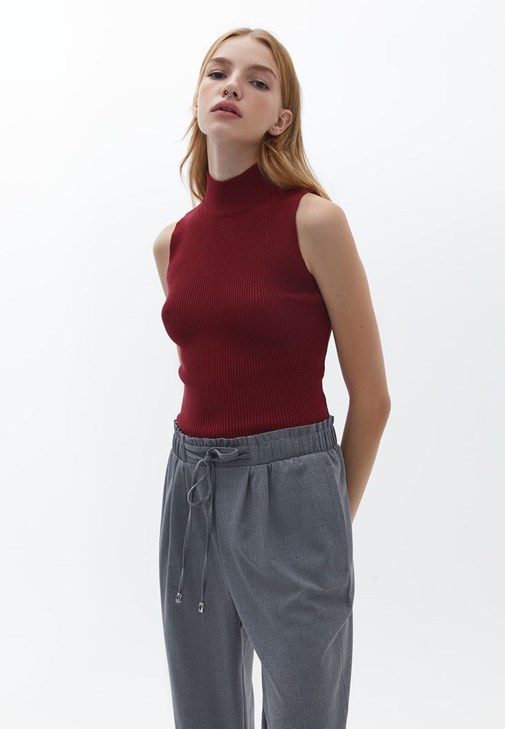 Bordo Yüksek Yaka Triko Atlet