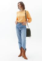 Bayan Turuncu Bisiklet Yaka Triko Kazak