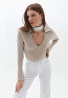 Bayan Bej Polo Yaka Triko Kazak