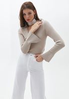 Bayan Bej Polo Yaka Triko Kazak