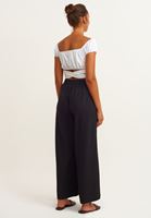 Bayan Siyah Yırtmaç Detaylı Wide-Leg Pantolon