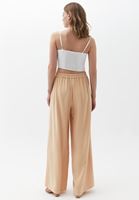Bayan Bej Yırtmaç Detaylı Wide-Leg Pantolon