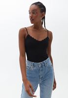 Bayan Siyah Dantel Detaylı V Yaka Atlet