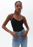 Bayan Siyah Dantel Detaylı V Yaka Atlet