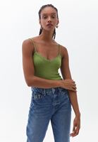 Bayan Yeşil Dantel Detaylı V Yaka Atlet