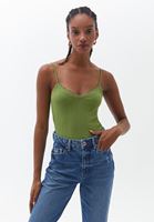 Bayan Yeşil Dantel Detaylı V Yaka Atlet