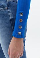 Bayan Mavi Düğme Detaylı Uzun Kollu Tişört