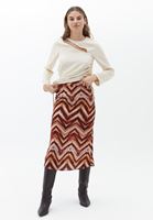 Bayan Çok Renkli Yüksek Bel Midi Etek