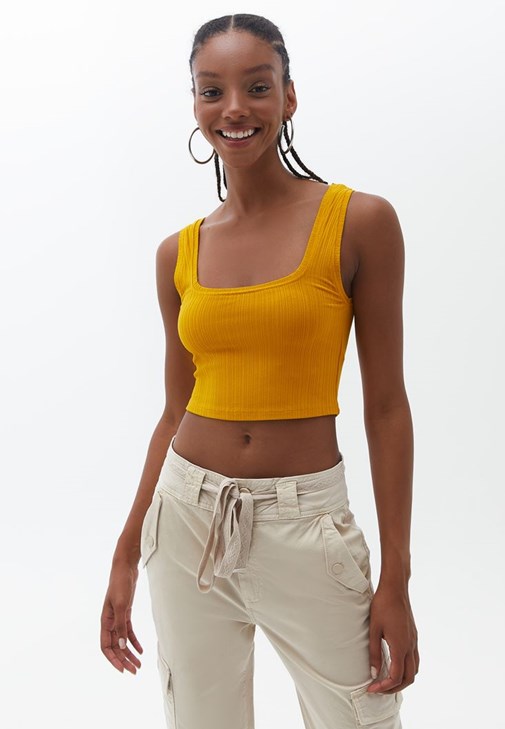 Sarı Askılı Crop Atlet