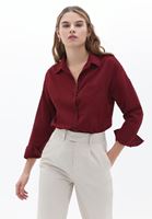 Bayan Bordo Pamuklu Loose-Fit Gömlek