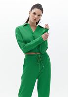 Bayan Yeşil Polo Yaka Crop Tişört