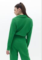 Bayan Yeşil Polo Yaka Crop Tişört