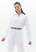 Bayan Beyaz Polo Yaka Crop Tişört