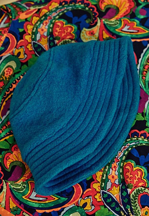 Mavi Yün Karışımlı Bucket Şapka