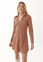 Bayan Çok Renkli Polo Yaka Mini Elbise