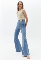 Bayan Mavi Yüksek Bel Flare Denim Pantolon