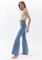 Bayan Mavi Yüksek Bel Flare Denim Pantolon