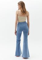 Bayan Mavi Yüksek Bel Flare Denim Pantolon