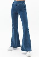 Bayan Mavi Yüksek Bel Flare Denim Pantolon