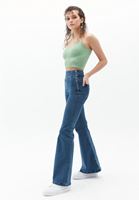 Bayan Mavi Yüksek Bel Flare Denim Pantolon