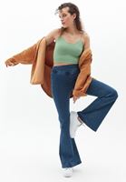 Bayan Mavi Yüksek Bel Flare Denim Pantolon