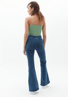 Bayan Mavi Yüksek Bel Flare Denim Pantolon