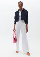 Bayan Lacivert Cep Detaylı Crop Ceket ( TENCEL™ )