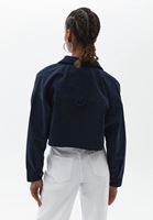 Bayan Lacivert Cep Detaylı Crop Ceket ( TENCEL™ )