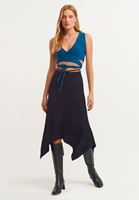 Bayan Siyah Bel Detaylı Piliseli Midi Etek