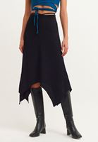 Bayan Siyah Bel Detaylı Piliseli Midi Etek