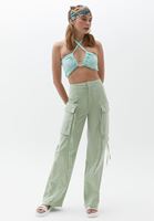 Bayan Yeşil Boyundan Bağlamalı Crop Top