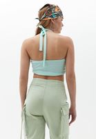 Bayan Yeşil Boyundan Bağlamalı Crop Top