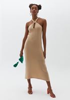 Bayan Bej Cut-Out Detaylı Triko Elbise