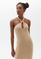 Bayan Bej Cut-Out Detaylı Triko Elbise